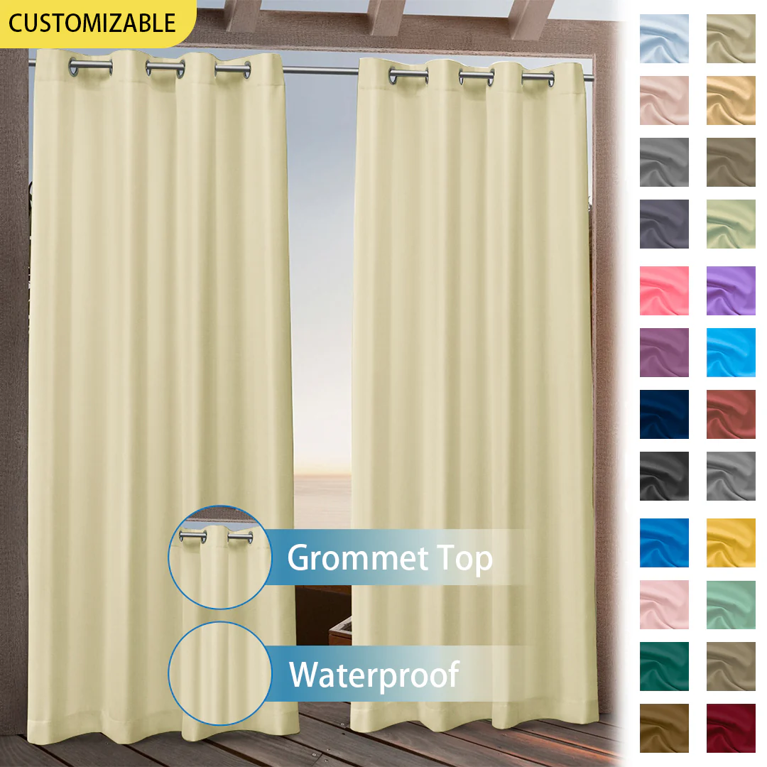Suchoutdoor Custom Sizes Outdoor Waterproof Curtains, Grommet Top Silver, for Porch/Pavilion/Patio, 1 Panel